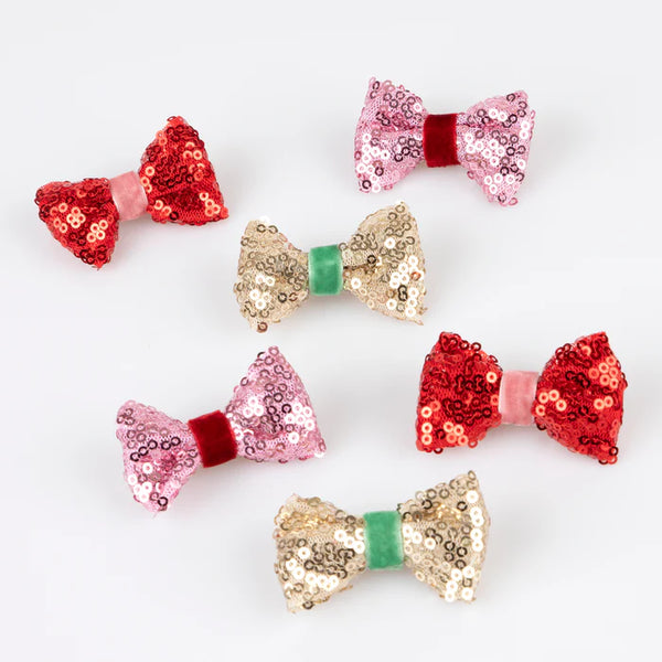 Sequin & Velvet Mini Bow Hairclips (6 pcs)